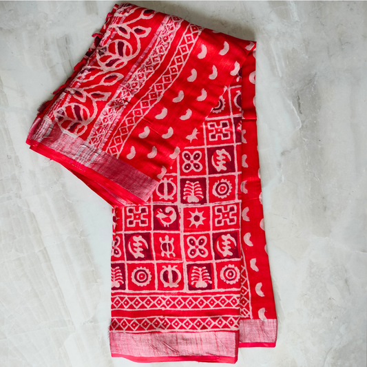 Linen Cotton Dabu Hand Block Blocks Print - Red BP