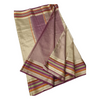 Banarasi Tissue Silk Plain Saree with Multi Colour Border - Beige