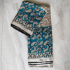 Linen Cotton Bagru Hand Block Paisley Print - Beige, Teal BP