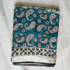 Linen Cotton Bagru Hand Block Paisley Print - Beige, Teal BP