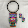 Terracotta Jewellery Set with Big Owl Pendant - Purple