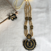 Terracotta Jewellery Set with Semi Chakra Pendant - Black & Golden