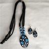 Terracotta Jewellery Set with Oval Pendant - Black & Blue