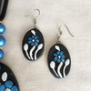 Terracotta Jewellery Set with Oval Pendant - Black & Blue