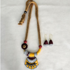 Terracotta Jewellery Set with Tusk Shape Pendant - Yellow & Maroon