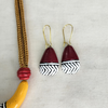 Terracotta Jewellery Set with Tusk Shape Pendant - Yellow & Maroon