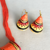 Terracotta Jewellery Set with Crescent Shape Pendant - Orange