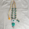 Terracotta Jewellery Set with Flower Pendant - White & Turquoise