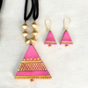 Terracotta Jewellery Set with Triangle  Pendant - Pink