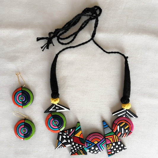 Terracotta Jewellery Set with Multi Shapes & Colour Pendant