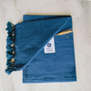 Cotton Plain Saree with Self Colour Tassel - Navy Blue