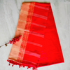 Cotton Classic Plain  Saree & Contrast Border - Red