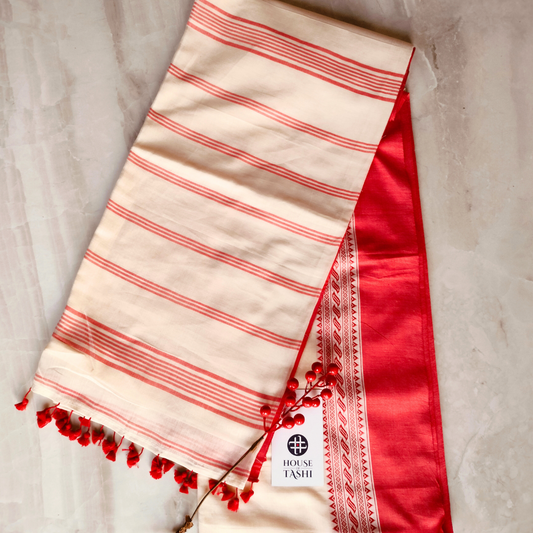 Cotton Classic Plain  Saree & Contrast Border - Off-White