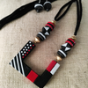 Terracotta Jewellery Set  Half Rectangle Pendant - Black & Red