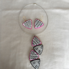 Terracotta Jewellery Set with Small Triangle Pendant - White, Black & Pink