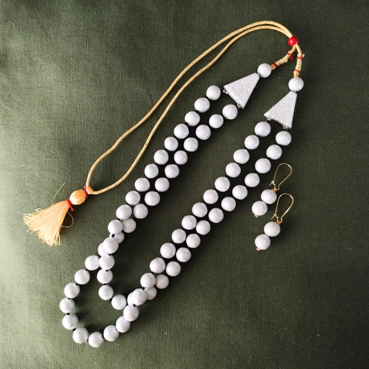 Terracotta Bead Mala - White