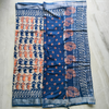 Linen Cotton Dabu Hand Block Leaf Print -Indigo, Orange, Beige