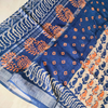 Linen Cotton Dabu Hand Block Leaf Print -Indigo, Orange, Beige