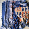 Linen Cotton Dabu Hand Block Leaf Print -Indigo, Orange, Beige