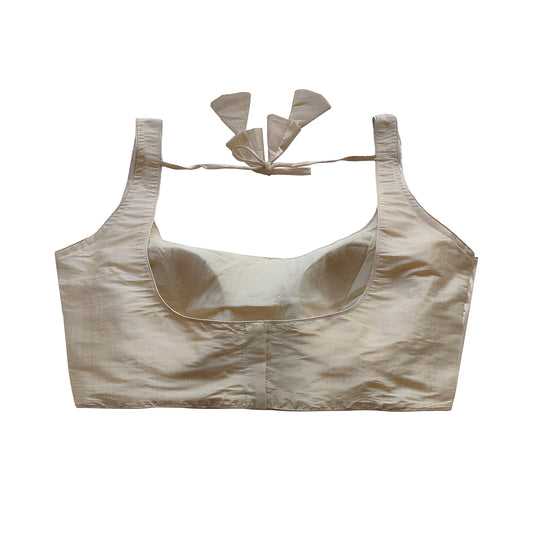 Cotton Silk Classic Plain  V-neck  Sleeveless White Padded 34
