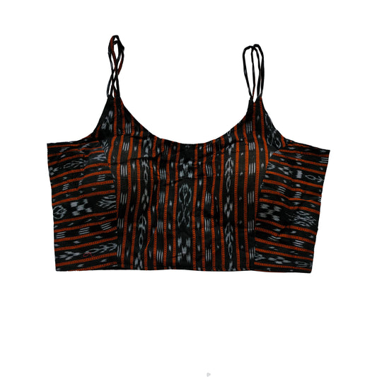 Cotton Ikat Noodle Strap Black Blouse