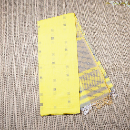 Cotton Butti Saree with Contrast Big Border - Yellow