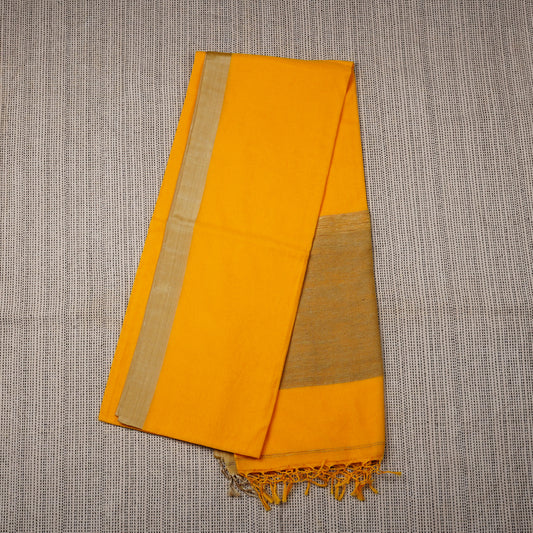 Cotton Classic Plain with Tussar Border Saree & Jute Pallu - Yellow