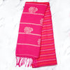 Linen Rose Jamdani Strip Saree  - Rani Pink