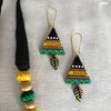 Terracotta Jewellery Set Triangle Pendant with Beads - Black