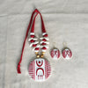 Terracotta Jewellery Set with Circle Pendant- White, Red