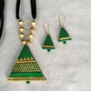 Terracotta Jewellery Set with Triangle Pendant - Green