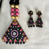 Terracotta Jewellery Set Triangle Pendant with hanging Beads - Black