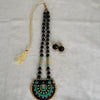 Terracotta Jewellery Set with Semi Circle Pendant - Black, Gold, Green