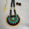 Terracotta Jewellery Set with Semi Circle Pendant - Black, Gold, Green