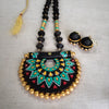 Terracotta Jewellery Set with Semi Circle Pendant - Black, Gold, Green