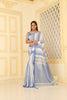 Mul Cotton Classic Saree  Contemporary Stripe WAO White, blue with Blouse Piece Handloom Saree