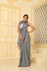 Mul Cotton Plain Saree Contrast Stripe Pallu Grey, Maroon Border with Blouse Piece Handloom Saree