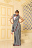 Mul Cotton Plain Saree Contrast Stripe Pallu Grey, Maroon Border with Blouse Piece Handloom Saree