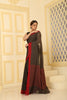 Cotton Chambray Weave Contrast Strip Pallu - Brown & Red