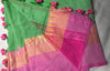 Khadi Cotton Classic Temple Work Contrast Border Green, Pink with BP