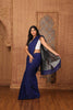 Khadi Cotton Plain Saree with Contrast Pallu - Dark Blue