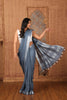 Linen  Semi Linen Saree (Silver ToT) Stipe Pallu Grey with BP