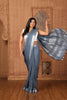 Linen  Semi Linen Saree (Silver ToT) Stipe Pallu Grey with BP