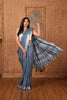 Linen  Semi Linen Saree (Silver ToT) Stipe Pallu Grey with BP