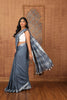 Linen  Semi Linen Saree (Silver ToT) Stipe Pallu Grey with BP