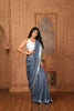 Linen  Semi Linen Saree (Silver ToT) Stipe Pallu Grey with BP