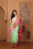 Khadi Linen Contemporay Big Border Contrast Pallu Green, Pink with BP