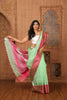 Khadi Linen Contemporay Big Border Contrast Pallu Green, Pink with BP