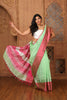 Khadi Linen Contemporay Big Border Contrast Pallu Green, Pink with BP