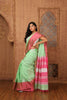 Khadi Linen Contemporay Big Border Contrast Pallu Green, Pink with BP